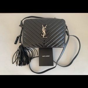 YSL LOU Leather Camera Bag, black w. silvertone